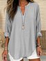 Loose Plain Notched Casual Blouse