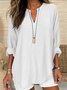 Loose Plain Notched Casual Blouse