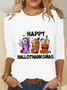 Women Christmas Crew Neck Cotton-Blend Long Sleeve Casual Daily Spring/Fall T-shirt