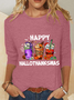 Women Christmas Crew Neck Cotton-Blend Long Sleeve Casual Daily Spring/Fall T-shirt