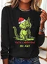 Women Christmas Crew Neck Cotton-Blend Long Sleeve Casual Daily Spring/Fall Blouse