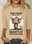 Women Cat Crew Neck Cotton-Blend Long Sleeve Casual Daily Spring/Fall Blouse