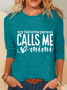 Women Text Letters Crew Neck Cotton-Blend Long Sleeve Casual Daily Spring/Fall Blouse