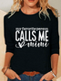 Women Text Letters Crew Neck Cotton-Blend Long Sleeve Casual Daily Spring/Fall Blouse