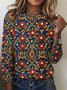 Women Plaid Crew Neck Cotton Long Sleeve Vintage Daily Spring/Fall T-shirt