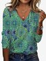 Ethnic Print Long Sleeve V-Neck T-shirt