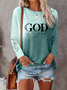 Women Jesus Copy Crew Neck Jersey Long Sleeve Casual Daily Spring/Fall T-shirt