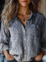 Women Ethnic Shawl Collar Long Sleeve Vintage Daily Spring/Fall Shirt