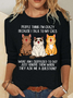 Women Cat Crew Neck Cotton-Blend Long Sleeve Casual Daily Spring/Fall Blouse