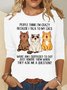 Women Cat Crew Neck Cotton-Blend Long Sleeve Casual Daily Spring/Fall Blouse