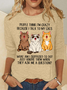 Women Cat Crew Neck Cotton-Blend Long Sleeve Casual Daily Spring/Fall Blouse