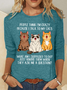 Women Cat Crew Neck Cotton-Blend Long Sleeve Casual Daily Spring/Fall Blouse