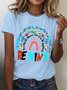 Women Text Letters Crew Neck Cotton Short Sleeve Casual Daily Summer T-shirt