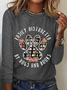 Women Text Letters Crew Neck Cotton-Blend Long Sleeve Casual Daily Spring/Fall Blouse