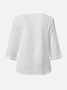 Women's 3/4 Sleeve Summer Blouse Plain Cotton Square Neck Notched Daily Going Out Simple Top Spring/Fall White