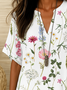 Women's Floral Print Casual V-Neck Short Sleeve Shirt