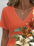 Women's Floral Print Casual V-Neck Short Sleeve T-Shirt