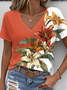 Women's Floral Print Casual V-Neck Short Sleeve T-Shirt