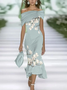 Women Floral Cold Shoulder Printing Vintage Summer Daily Maxi H-Line Dress