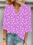 Plants Shawl Collar Casual Cotton Blouse