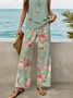 Women's Floral Print Casual Vest and Pants Two-Piece Set