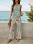 Women's Floral Print Casual Vest and Pants Two-Piece Set