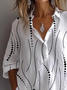 Women's Long Sleeve Shirt Spring/Fall White Striped Printing Shirt Collar Daily Going Out Casual Top