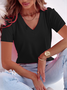 Women's Short Sleeve T-shirt Summer Black Plain V Neck Daily Going Out Casual Top