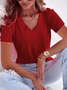 Women's Short Sleeve T-shirt Summer Black Plain V Neck Daily Going Out Casual Top