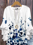Women's Half Sleeve Shirt Summer White Floral Printing V Neck Daily Going Out Casual Top