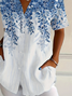 Women's Short Sleeve Shirt Summer White Floral Printing Shirt Collar Daily Going Out Casual Top