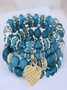 Best-selling Bohemian Alloy Love Pendant Multi-layer Elastic Rope Beaded Bracelet