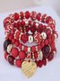Best-selling Bohemian Alloy Love Pendant Multi-layer Elastic Rope Beaded Bracelet