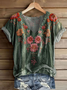 Women's Short Sleeve T-shirt Summer Green Floral Printing V Neck Daily Going Out Casual Top
