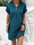 Women's Short Sleeve Summer Aqua Plain Split Joint V Neck Daily Going Out Vintage Maxi A-Line Tank Dress