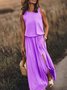 Women's Sleeveless Summer Yellow Plain Split Joint Crew Neck Daily Going Out Vintage Maxi A-Line Tank Dress