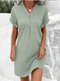 Women's Short Sleeve Summer Aqua Plain Split Joint V Neck Daily Going Out Vintage Maxi A-Line Tank Dress