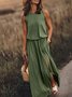 Women's Sleeveless Summer Yellow Plain Split Joint Crew Neck Daily Going Out Vintage Maxi A-Line Tank Dress