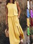 Women's Sleeveless Summer Yellow Plain Split Joint Crew Neck Daily Going Out Vintage Maxi A-Line Tank Dress