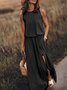 Women's Sleeveless Summer Yellow Plain Split Joint Crew Neck Daily Going Out Vintage Maxi A-Line Tank Dress