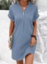 Women's Short Sleeve Summer Aqua Plain Split Joint V Neck Daily Going Out Vintage Maxi A-Line Tank Dress