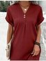 Women's Short Sleeve Summer Aqua Plain Split Joint V Neck Daily Going Out Vintage Maxi A-Line Tank Dress