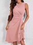 Women's Sleeveless Summer Red Plain Split Joint Crew Neck Daily Going Out Vintage Midi A-Line Tank Dress