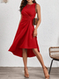 Women's Sleeveless Summer Red Plain Split Joint Crew Neck Daily Going Out Vintage Midi A-Line Tank Dress