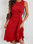 Women's Sleeveless Summer Red Plain Split Joint Crew Neck Daily Going Out Vintage Midi A-Line Tank Dress