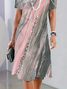 Women's Short Sleeve Summer pink-gray Abstract Printing Crew Neck Daily Going Out Vintage Midi H-Line Tunic Dress