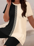 Women's Printing Contrast Stitching Daily Going Out Two-Piece Set Black Casual Summer Top With Pants Matching Set