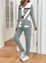 Women's Printing Abstract Daily Going Out Two-Piece Set Gray Casual Spring/Fall Coat With Pants Matching Set