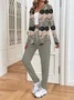 Women's Printing Abstract Daily Going Out Two-Piece Set Gray-brown Casual Spring/Fall Coat With Pants Matching Set