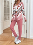 Women's Printing Abstract Daily Going Out Two-Piece Set Pink Casual Spring/Fall Coat With Pants Matching Set